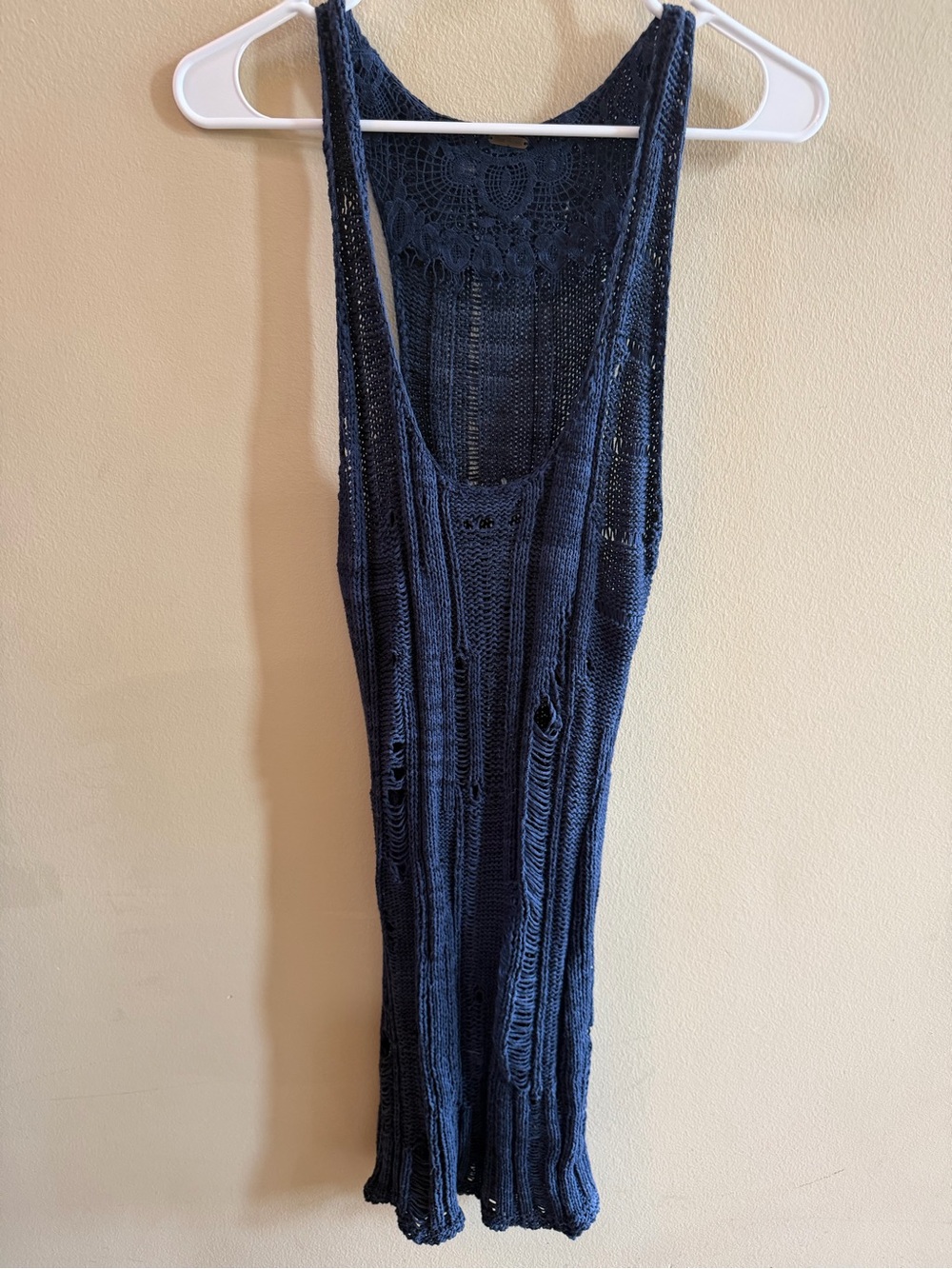 Free People Navy Blue Backless Open-Knit Maxi Dress